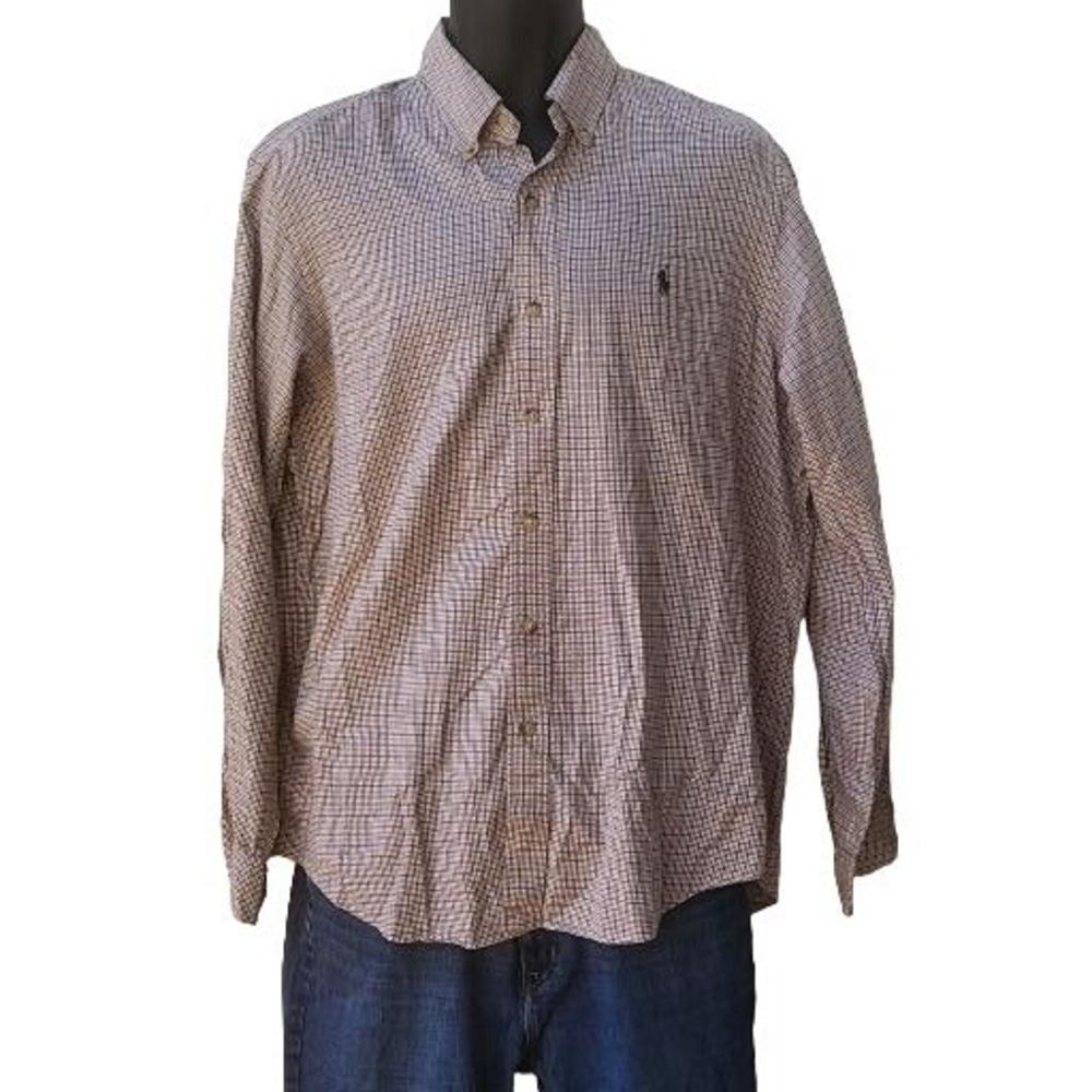 Ralph Lauren Button Up Shirt Sz L Geometric Long Sleeve Preppy Classic Cotton